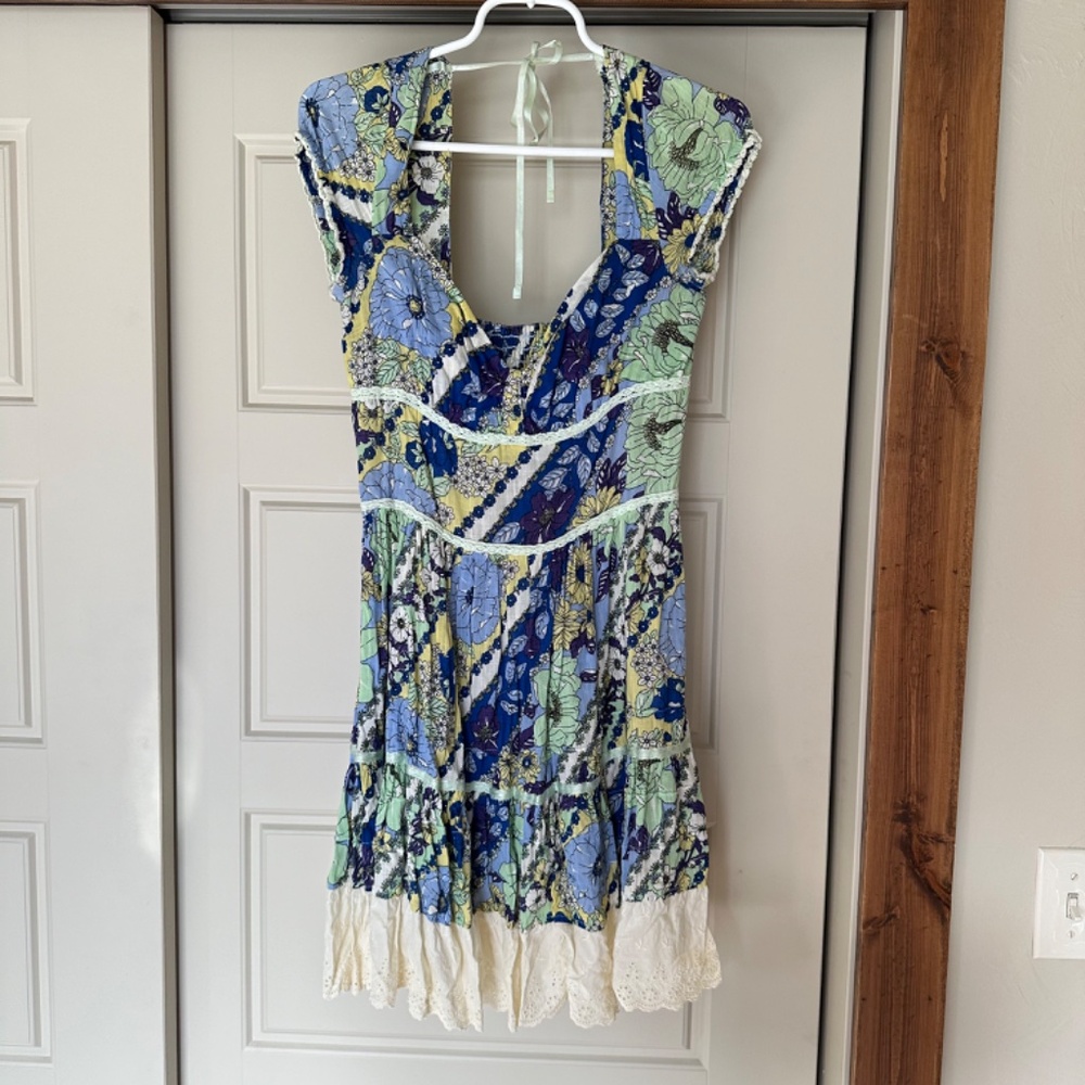 Free People Floral Short Sleeve Eyelet Summer Dress Size 10